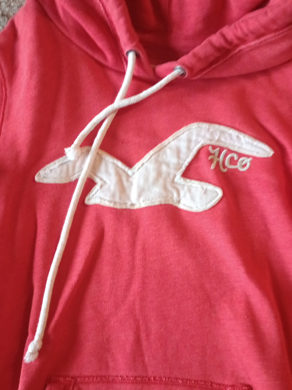 Hollister Red and White Logo Pullover Hoodie